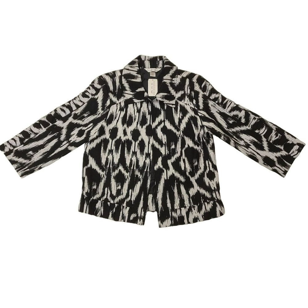 Christopher & Banks Jacket Blazer Open Front Black White Women's Small S NWT